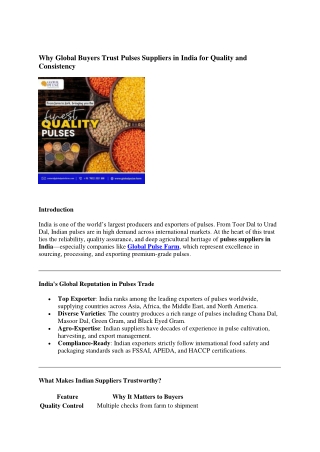 Why Global Buyers Trust Pulses Suppliers in India for Quality and Consistency
