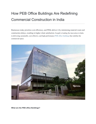 How PEB Office Buildings Are Redefining Commercial Construction in India