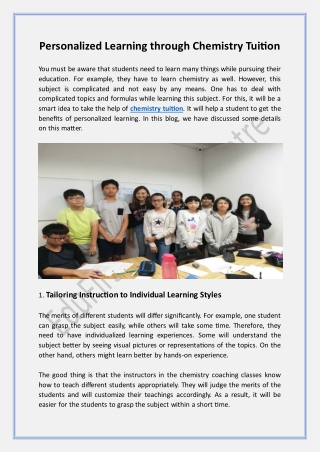 Personalized Learning through Chemistry Tuition