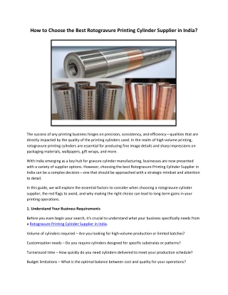 How to Choose the Best Rotogravure Printing Cylinder Supplier in India?