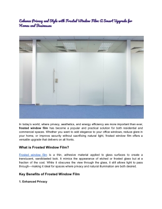 Enhance Privacy and Style with Frosted Window Film: A Smart Upgrade for Homes an