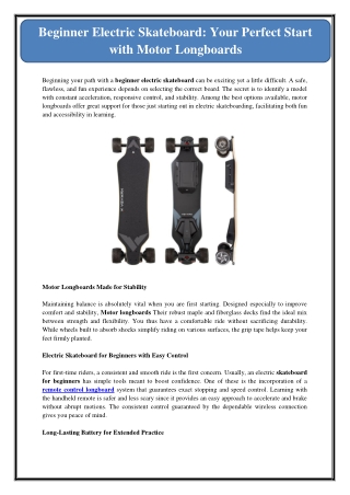 Beginner Electric Skateboard: Your Perfect Start with Motor Longboards