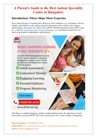 A Parent's Guide to the Best Autism Speciality Centre in Bangalore