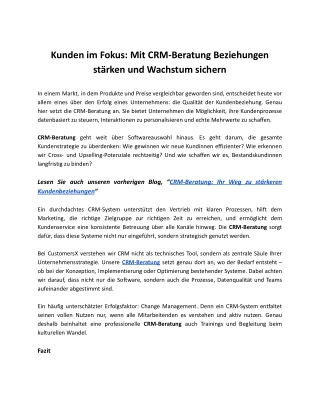 Kunden im Fokus: Mit CRM-Beratung Beziehungen stärken und Wachstum sichern