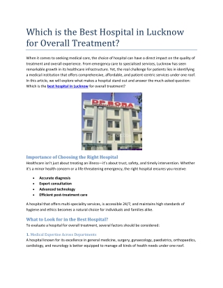 Which is the Best Hospital in Lucknow for Overall Treatment