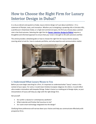How to Choose the Right Firm for Luxury Interior Design in Dubai