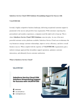 Salesforce Service Cloud CRM Solutions Streamlining Support for Success with VALiNTRY360