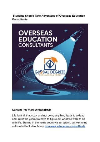 Students Should Take Advantage of Overseas Education  Consultants
