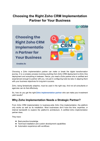 Choosing the Right Zoho CRM Implementation Partner for Your Business