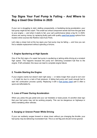 Top Signs Your Fuel Pump Is Failing – And Where to Buy a Used One Online in 2025