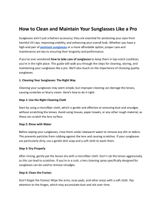 How to Clean and Maintain Your Sunglasses Like a Pro