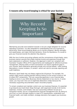 5 reasons why record keeping is critical for your