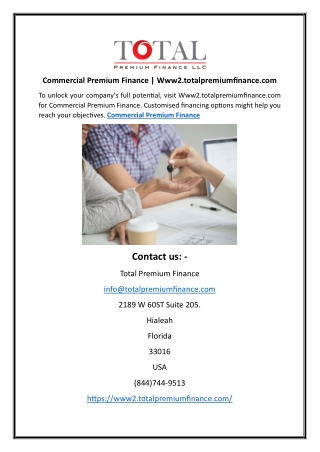 Commercial Premium Finance | Www2.totalpremiumfinance.com