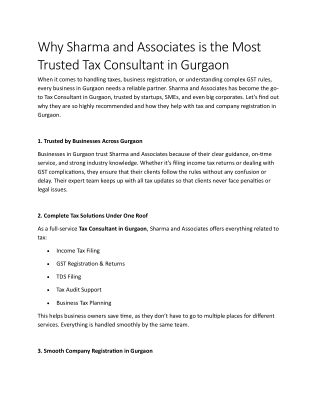 Why Sharma and Associates is the Most Trusted Tax Consultant in Gurgaon