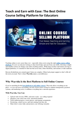 Teach and Earn with Ease : The Best Online Course Selling Platform for Educators
