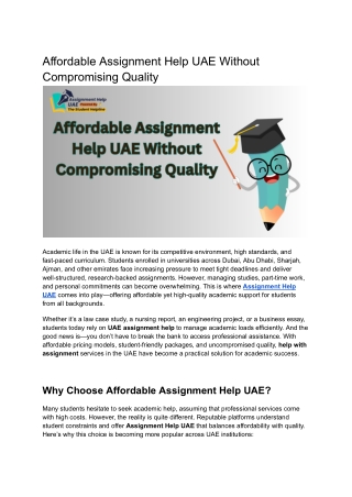 Affordable Assignment Help UAE Without Compromising Quality