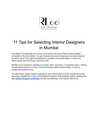 11 Tips for Selecting Interior Designers in Mumbai