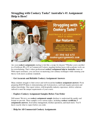 Struggling with Cookery Tasks? Australia’s #1 Assignment Help is Here
