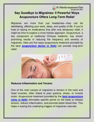 Say Goodbye to Migraines: 5 Powerful Ways Acupuncture Offers Long-Term Relief