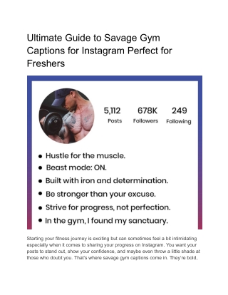 Ultimate Guide to Savage Gym Captions for Instagram Perfect for Freshers