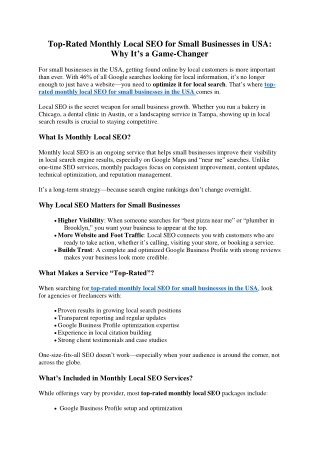 Top-Rated Monthly Local SEO for Small Businesses in USA Why It’s a Game-Changer