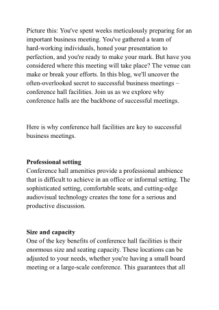 Why Conference Hall Facilities Are Key to Successful Business Meetings