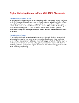Digital Marketing Course In Pune With 100% Placements
