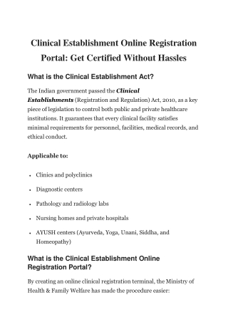Clinical Establishment Online Registration Portal Get Certified Without Hassles (1)