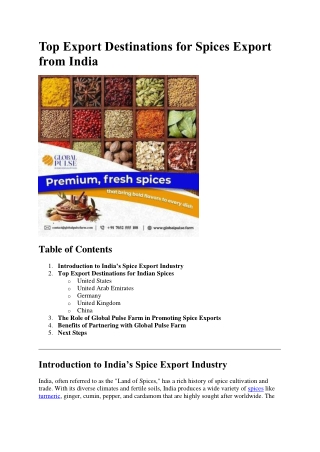 Top Export Destinations for Spices Export from India
