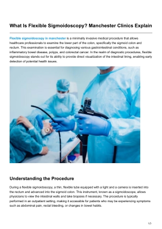 What Is Flexible Sigmoidoscopy Manchester Clinics Explain