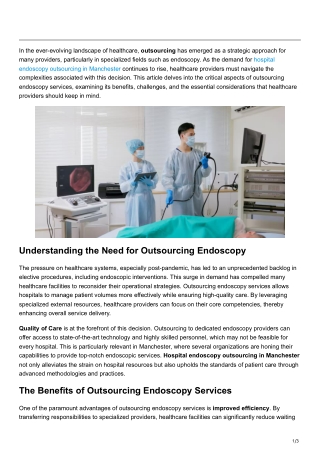 Outsourcing Endoscopy in Manchester What Healthcare Providers Need to Know