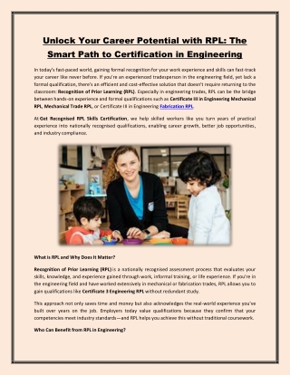 Unlock Your Career Potential with RPL The Smart Path to Certification in Engineering