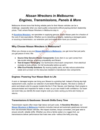 Nissan Wreckers in Melbourne: Engines, Transmissions, Panels & More