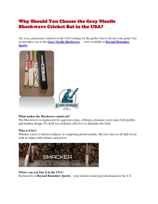 Why Should You Choose the Gray Nicolls Shockwave Cricket Bat in the USA