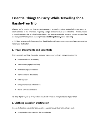 Essential Things to Carry While Travelling for a Hassle-Free Trip