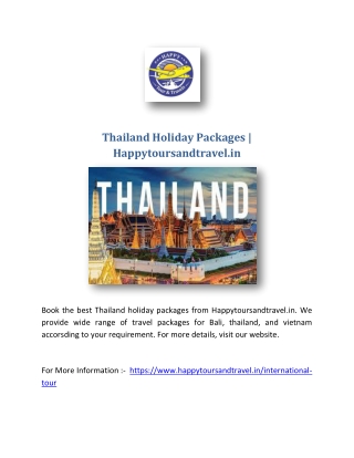 Thailand Holiday Packages | Happytoursandtravel.in