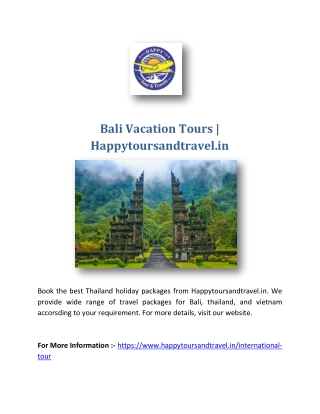 Bali Vacation Tours | Happytoursandtravel.in