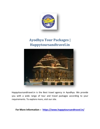 Ayodhya Tour Packages | Happytoursandtravel.in