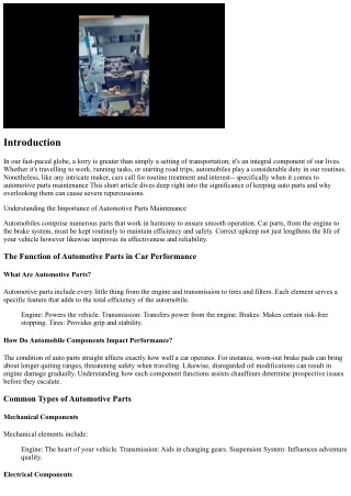 Understanding the Value of Automotive Components Maintenance