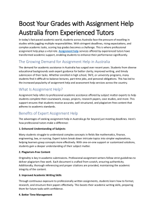 Boost Your Grades with Assignment Help Australia from Experienced Tutors
