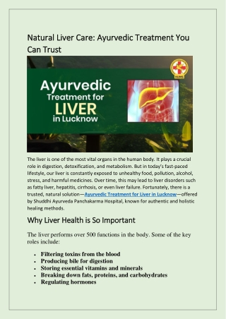 Trusted Ayurvedic Treatment for Liver in Lucknow