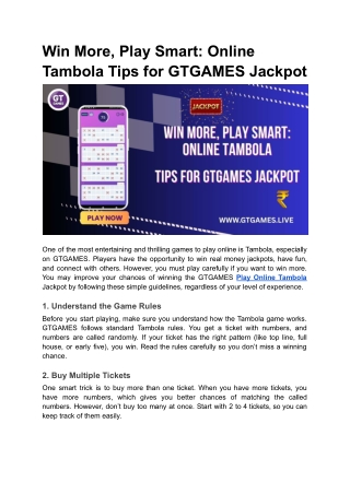 Win More, Play Smart_ Online Tambola Tips for GTGAMES Jackpot