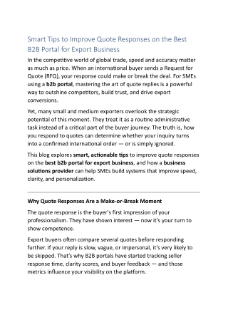Smart Tips to Improve Quote Responses on the Best B2B Portal for Export Business