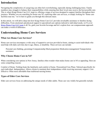 How Kings Home care LLC Supports Families During Difficult Times