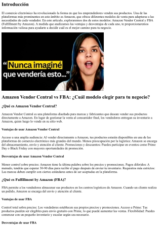 Amazon Vendor Central vs FBA: ¿Cuál modelo elegir para tu negocio?