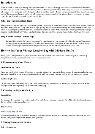 How to Pair Your Vintage Leather Bag with Modern Outfits