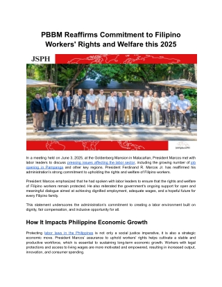 PBBM Reaffirms Commitment to Filipino Workers' Rights and Welfare this 2025