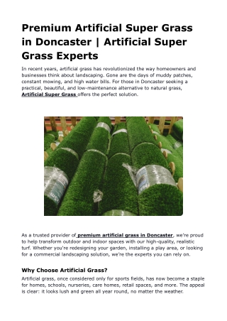 premium artificial super grass in doncaster