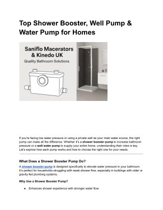 Top Shower Booster, Well Pump & Water Pump for Homes