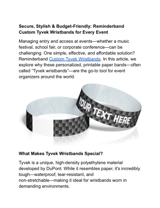 Secure, Stylish & Budget-Friendly_ Reminderband Custom Tyvek Wristbands for Every Event